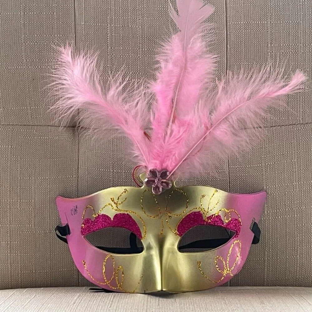 Halloween Party Mask Light Up Eyemask Masquerade Mask Faux Pink Feather Mask